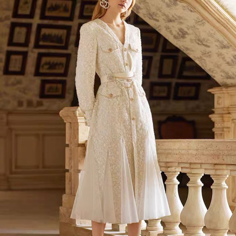 花瓣蕾絲刺繡 網紗魚尾長洋裝(附腰帶)