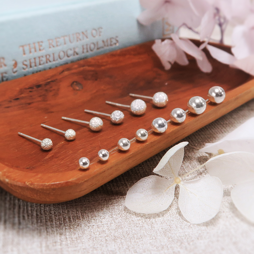 極簡銀珠耳環 亮面質感圓珠 925純銀針式耳環