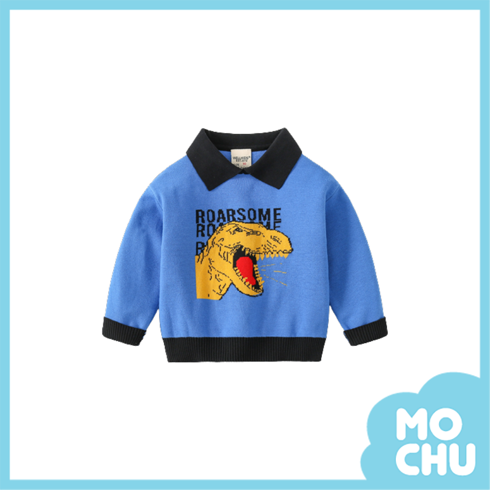 恐龍嘶吼翻領毛衣