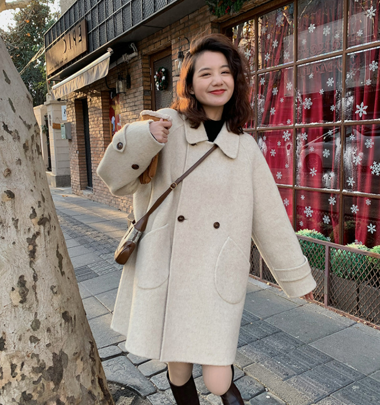 ᴷᴼᴿᴱᴬ 🇰🇷  <現貨> 氣質韓妞圓領中常版100%雙面羊毛外套(兩色)