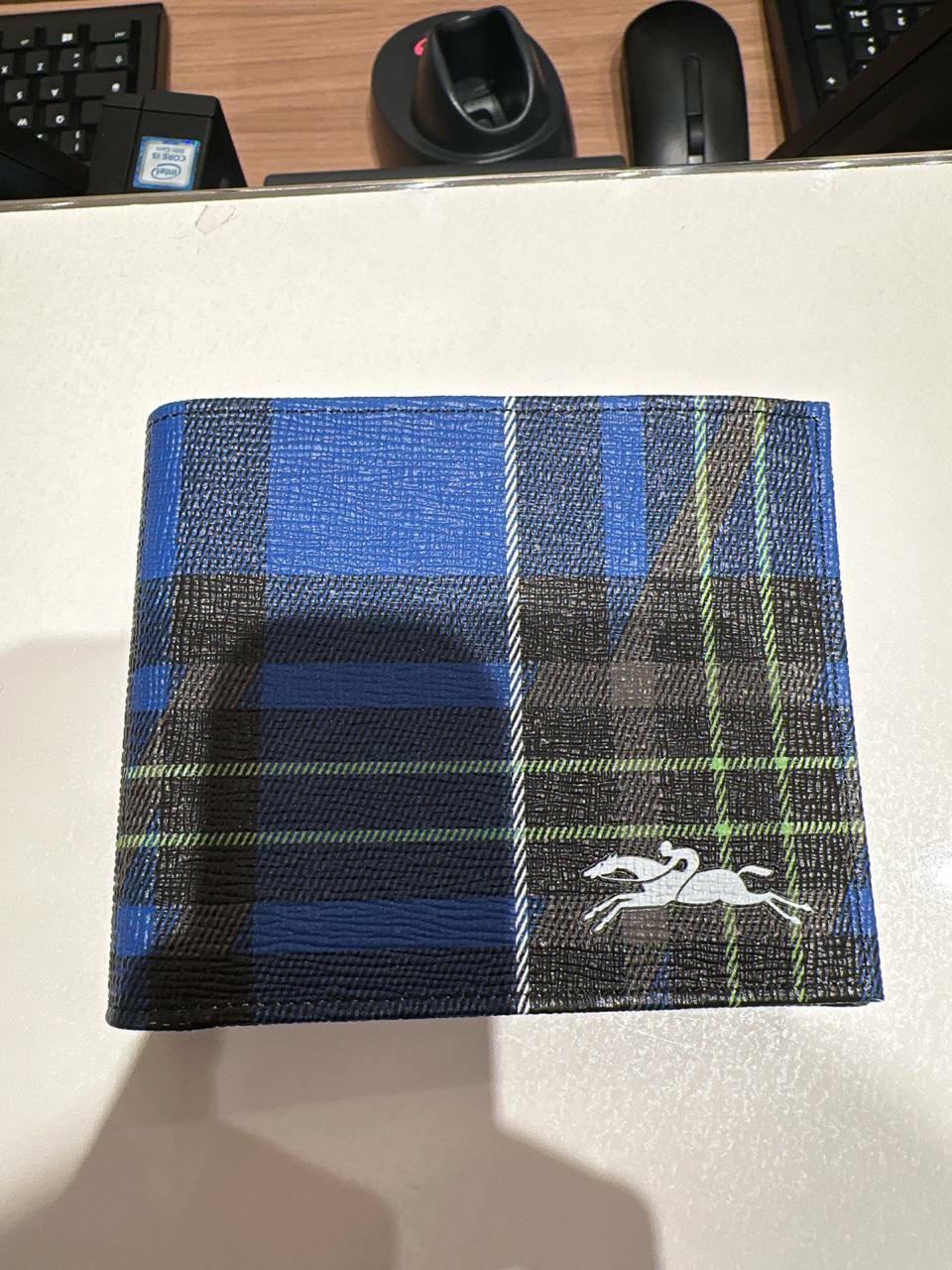 [E] LONGCHAMP MEN'S CHECKERED BLUE BIFOLD WALLET,BLUE, L3508HSW127 (ELC231)