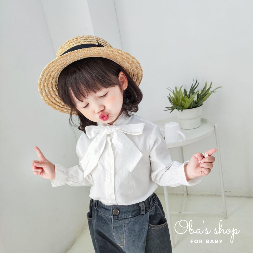 【限量】蝴蝶結立領-長袖襯衫(80-130)
