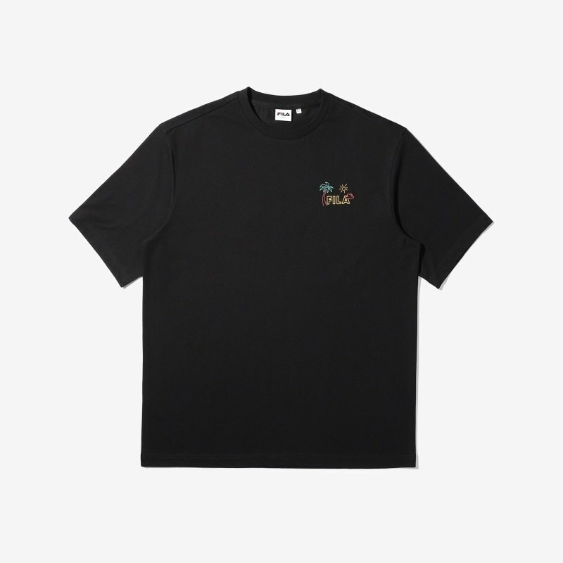 [S] FILA SEA FOREST HAMMOCK SHARK SHORT SLEEVE TEE,BLACK, FS2RSD2S02X-BLK (SFL157)
