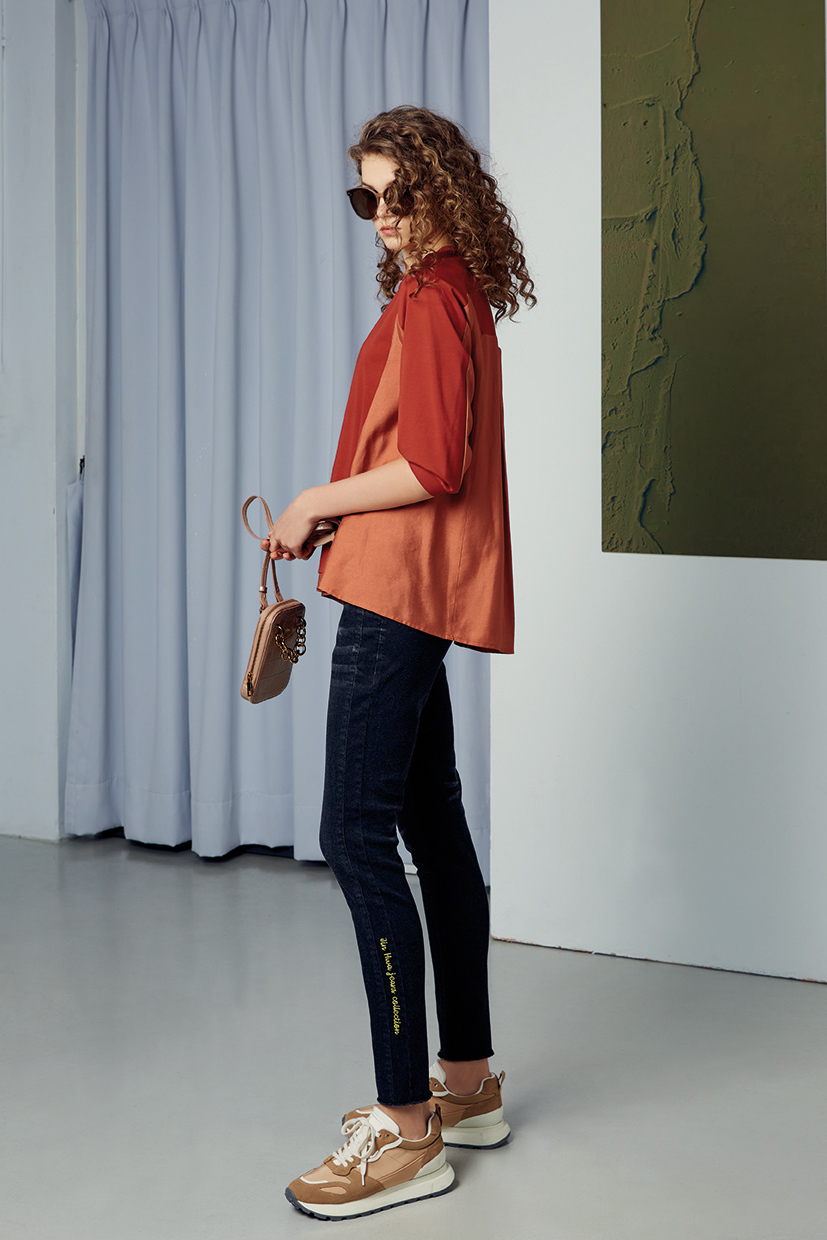 黑色復古金蔥繡線設計緊身牛仔褲R6661