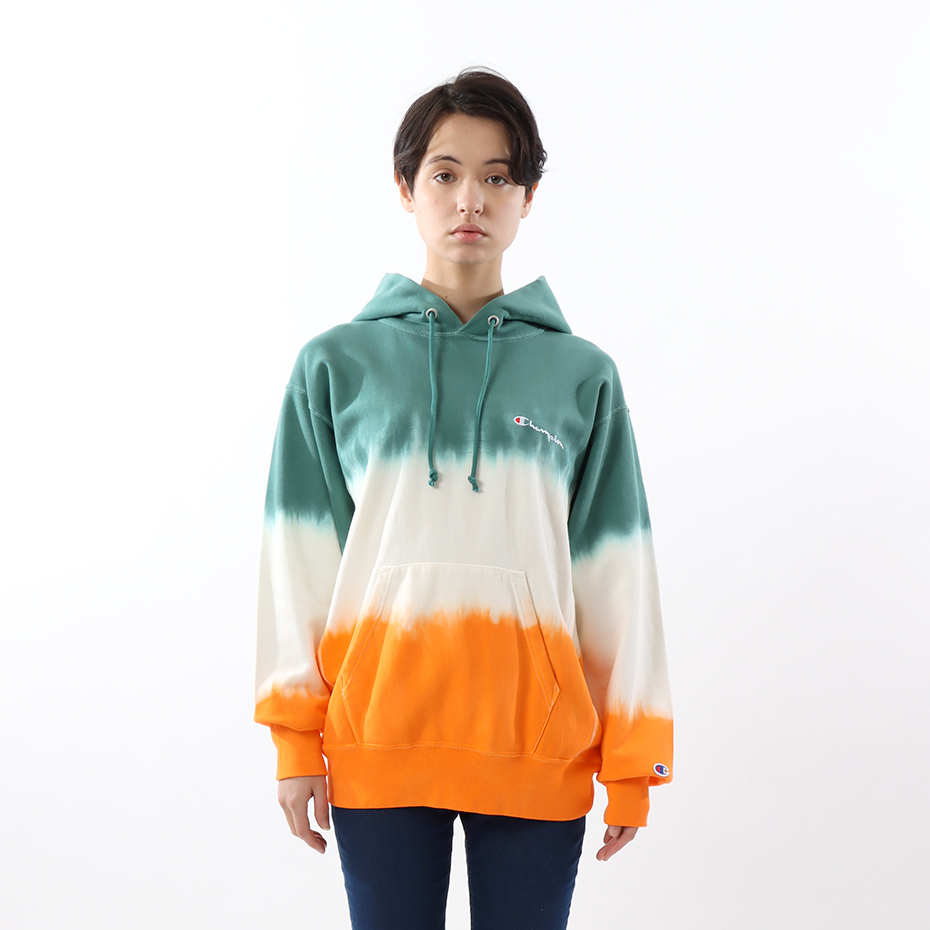 男款-Champion RW 10oz紮染連帽Tee-綠/白/橘（C3-U115-560）