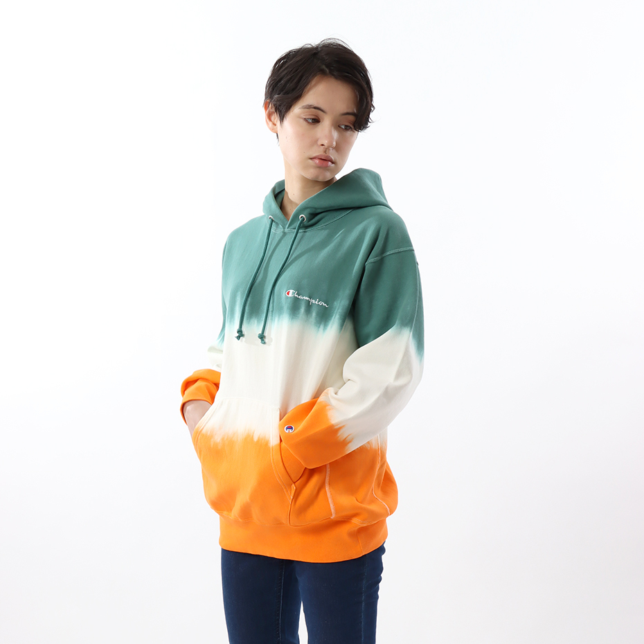 男款-Champion RW 10oz紮染連帽Tee-綠/白/橘（C3-U115-560）