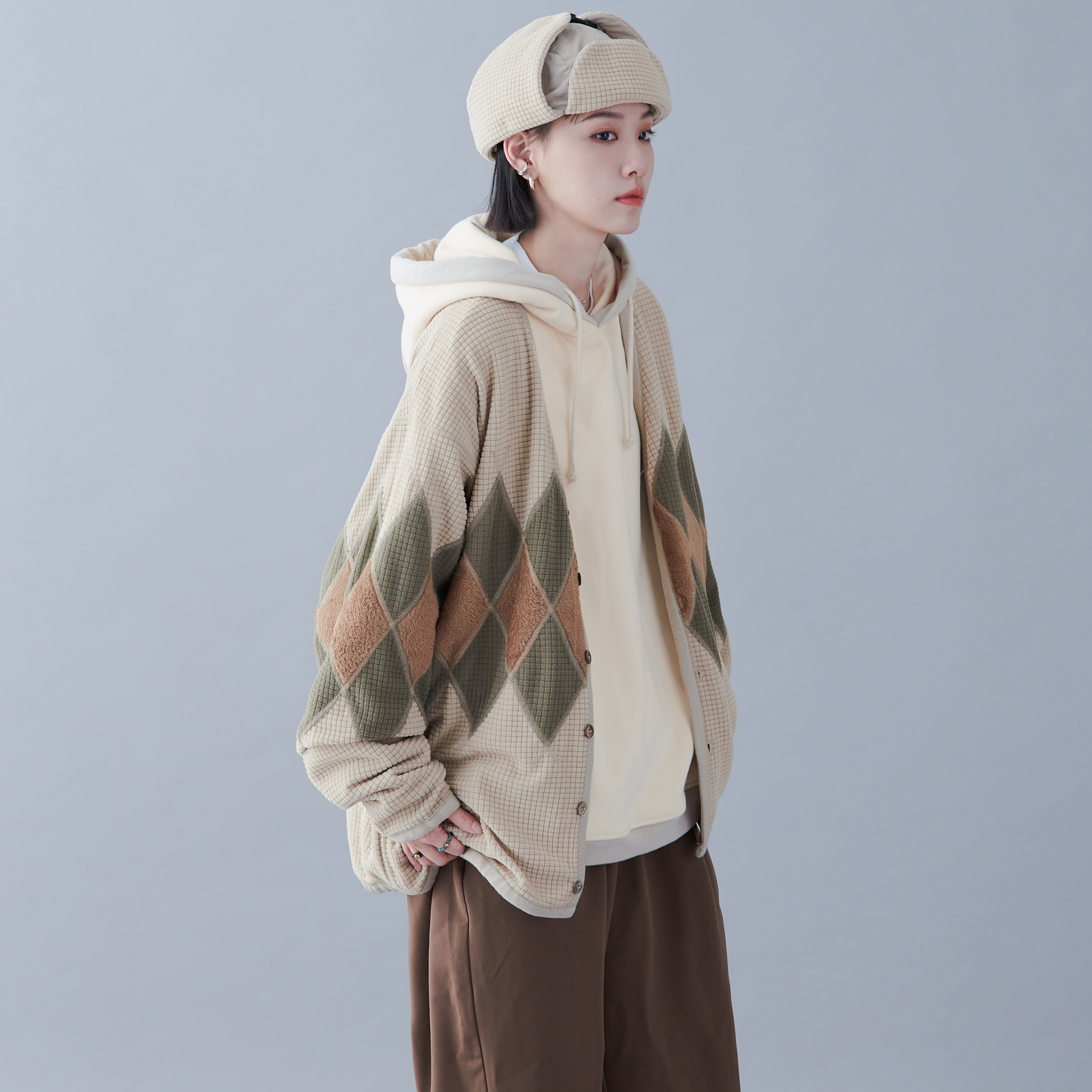 BURLAP OUTFITTER 22AW - Argyle Fleece Cardigan BURLAP OUTFITTER 22AW - Argyle Fleece Cardigan