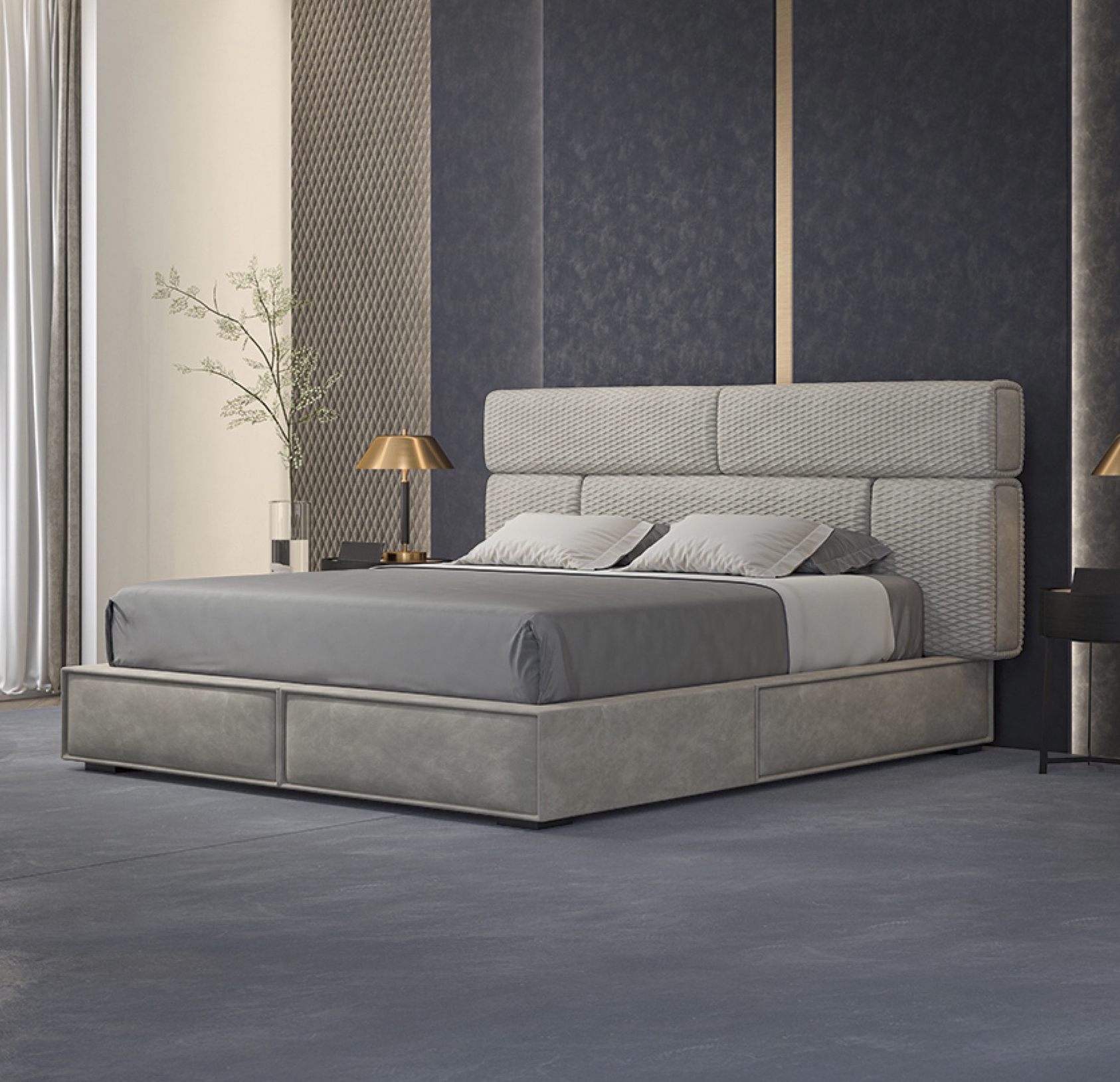 方塊軟包床架 AOZ-BL016