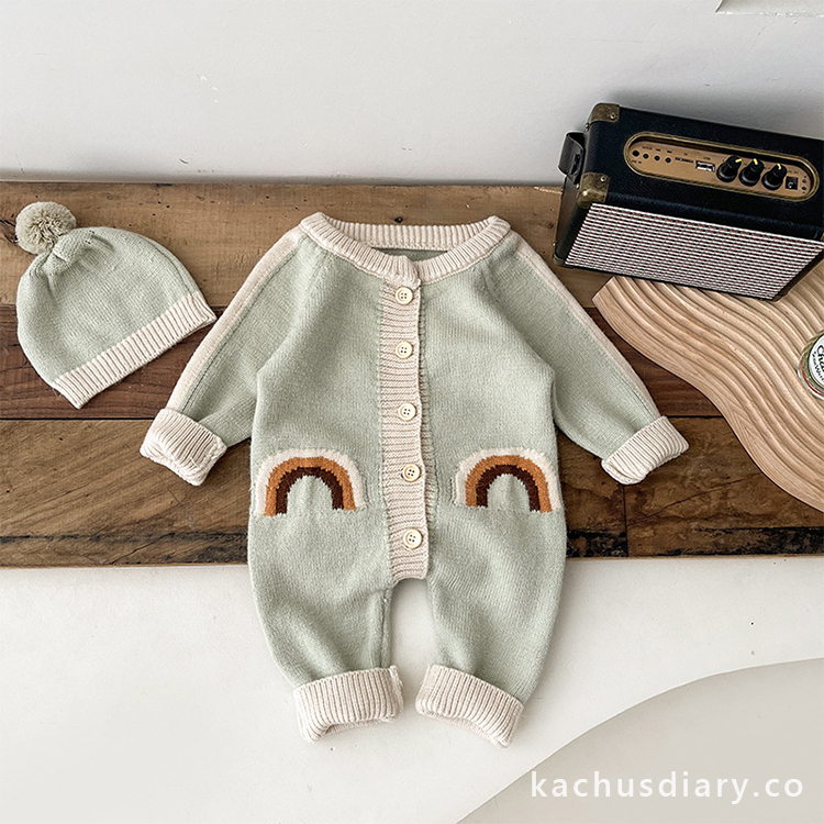 Rainbow cream green Romper