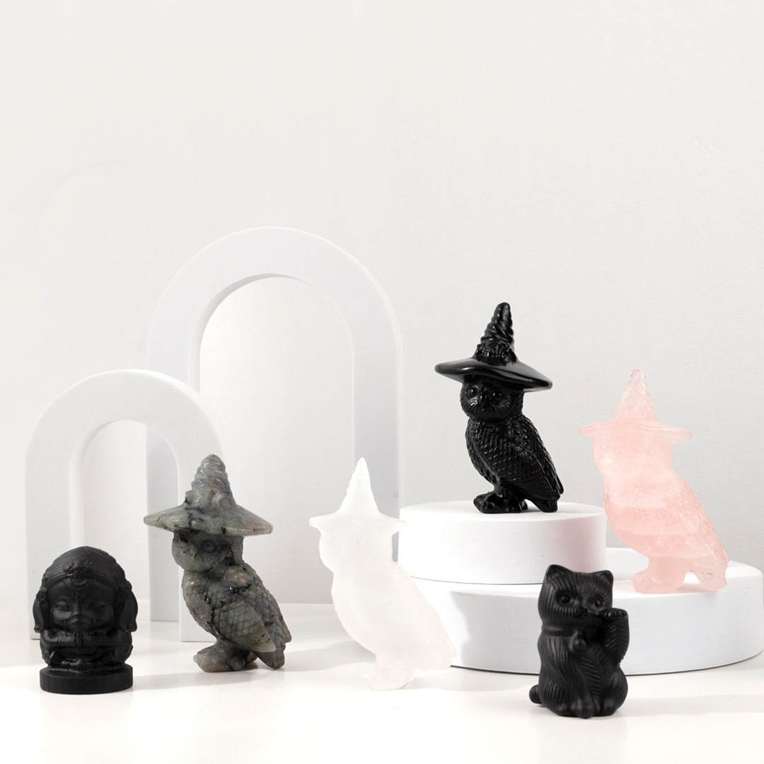 【原礦石系列】(能量萌寵動物水晶擺件) 黑曜石 粉水晶