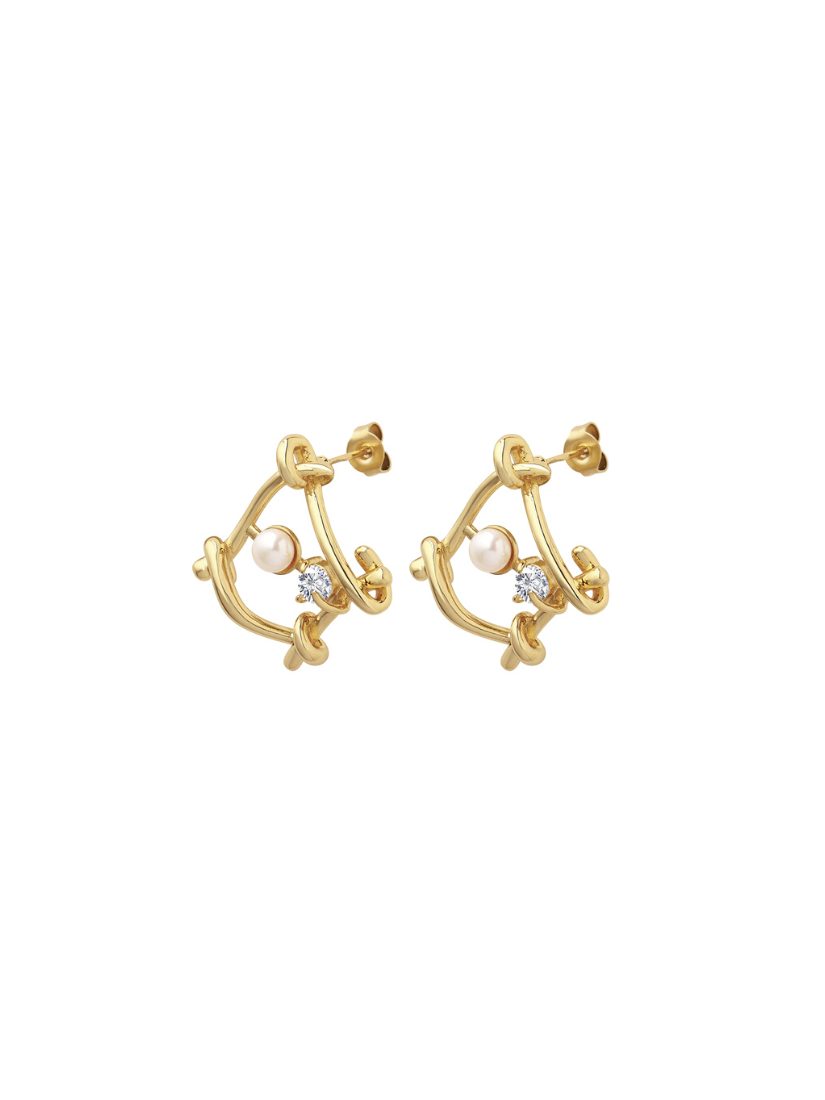 所有的美好｜淡水珍珠水鑽設計款鳶形耳環(金/銀)
