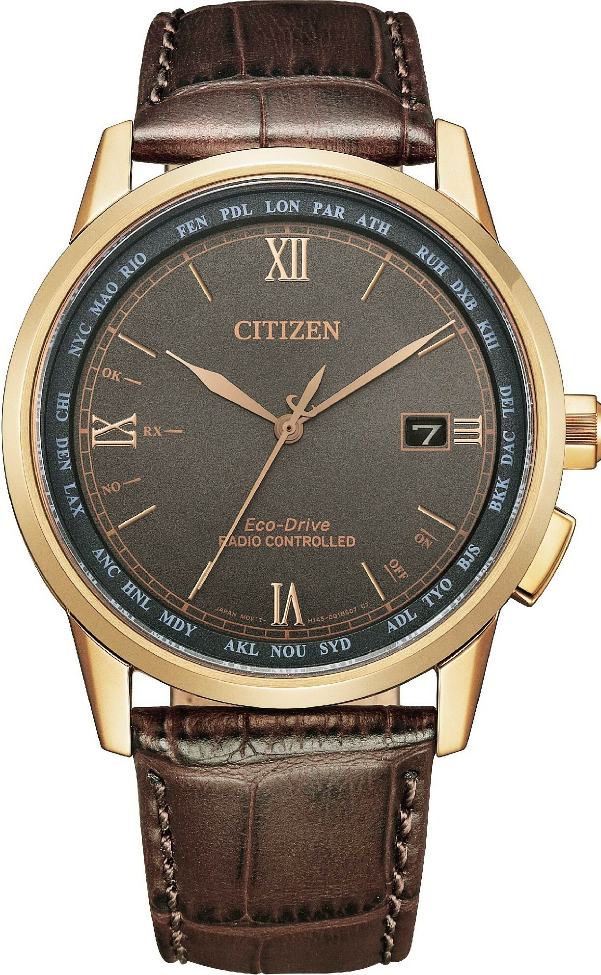 萬年鐘錶 - Citizen 星辰錶  世界時間 電波對時 紳士皮革男錶 CB0158-10H  錶徑42.7MM