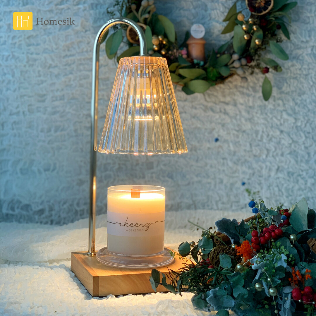 Wooden Scented Candle Warmer (Oak with Amber Glass)