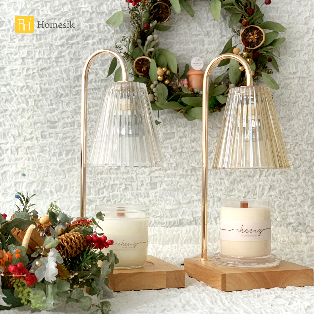 Wooden Scented Candle Warmer (Oak with Amber Glass)