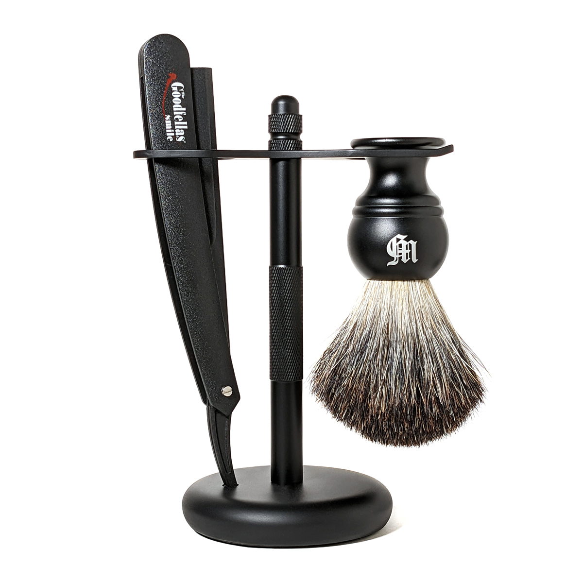 義大利 Goodfellas - 黑手黨 直式剃刀 刮鬍修容組（可換刀片 / 剃刀＋刮鬍刷＋收納架）