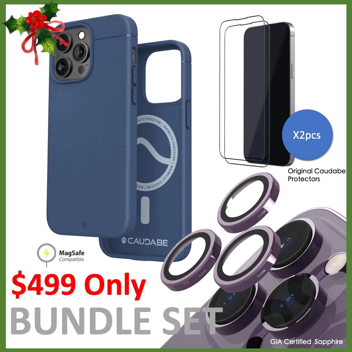 Caudabe Sheath+Crystal Shield 保護貼 + SOLiDE 藍寶石鏡頭貼 <iPhone 14 Series Bundle>
