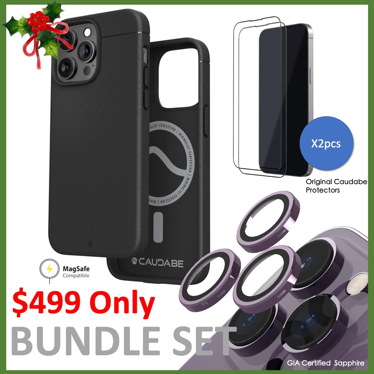 Caudabe Sheath+Crystal Shield 保護貼 + SOLiDE 藍寶石鏡頭貼 <iPhone 14 Series Bundle>