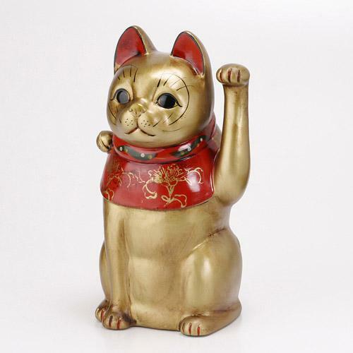 日式陶瓷古色猫擺設(金色) (日本製)