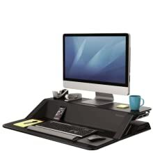 Fellowes Lotus Sit -Stand Workstation Desk, Adjustable, Pre-Assembled, Black/White (Part No.: 0007901/0009901)