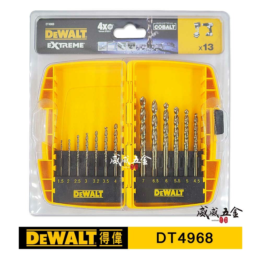 DEWALT 美國 得偉｜1.5-7mm 含鈷鐵工鑽尾組 含鈷金屬鑽尾 含鈷鐵鑽尾13支組｜DT4968