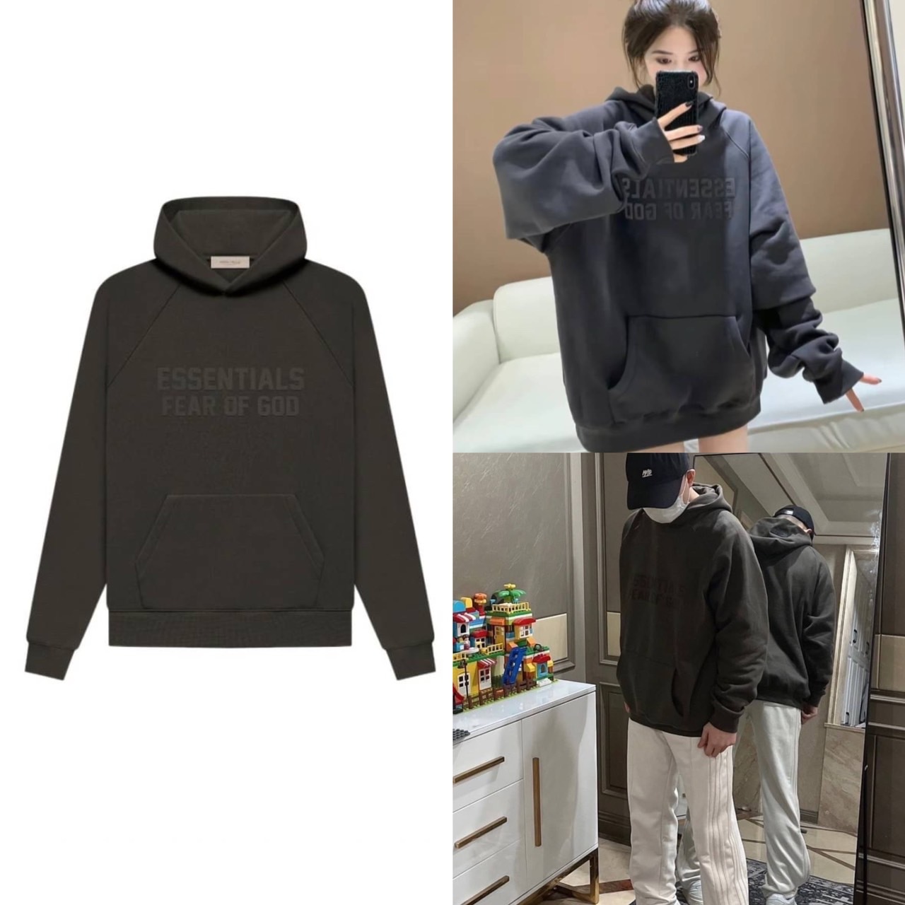 FOG ESSENTIALS 新款 植絨 大字LOGO 木炭黑 帽T