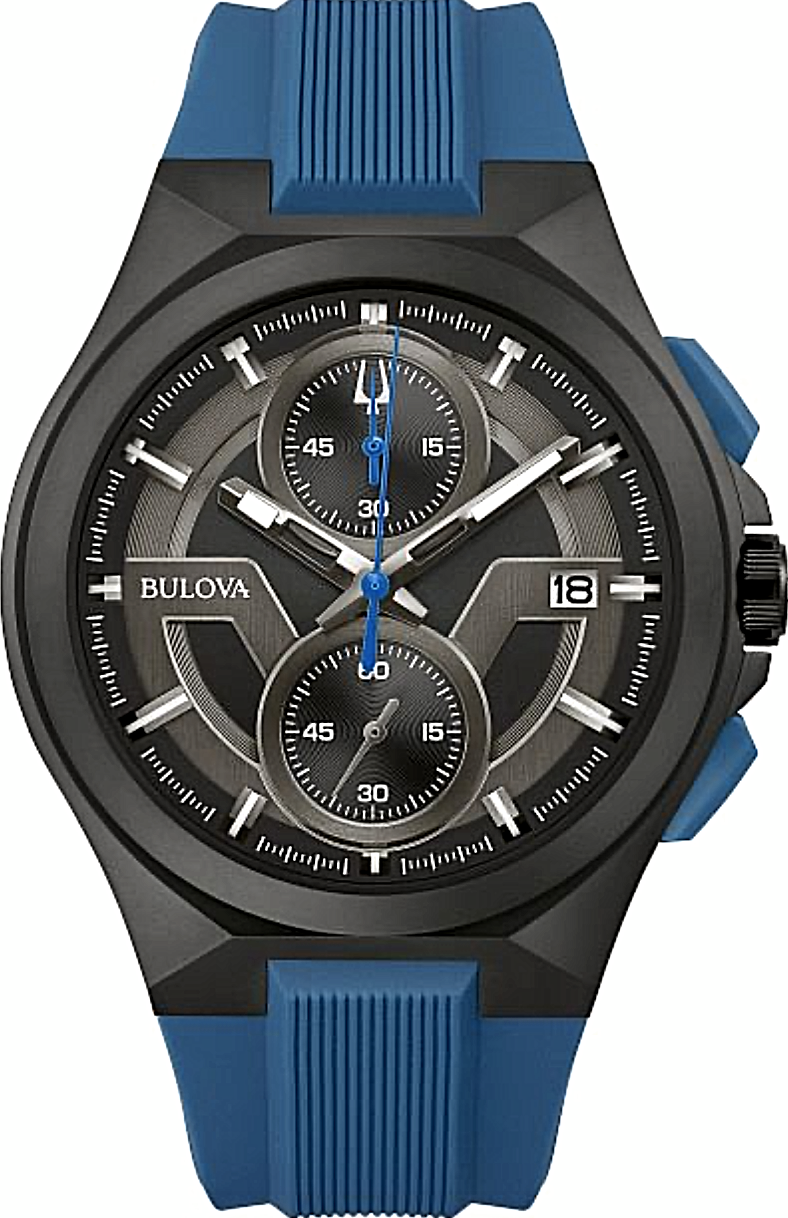 萬年鐘錶 - BULOVA 寶路華  啞光藍運動休閒三眼計時男錶  98B380  錶徑 46MM