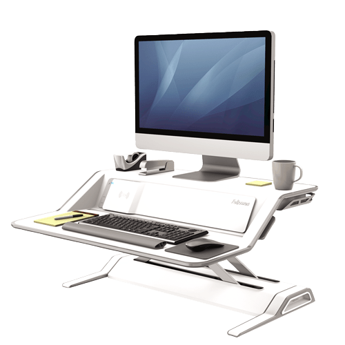 Fellowes Lotus DX Sit-Stand Workstation Desk, Adjustable, Pre-Assembled, Black/White (Part No.: 8081001/8081101)