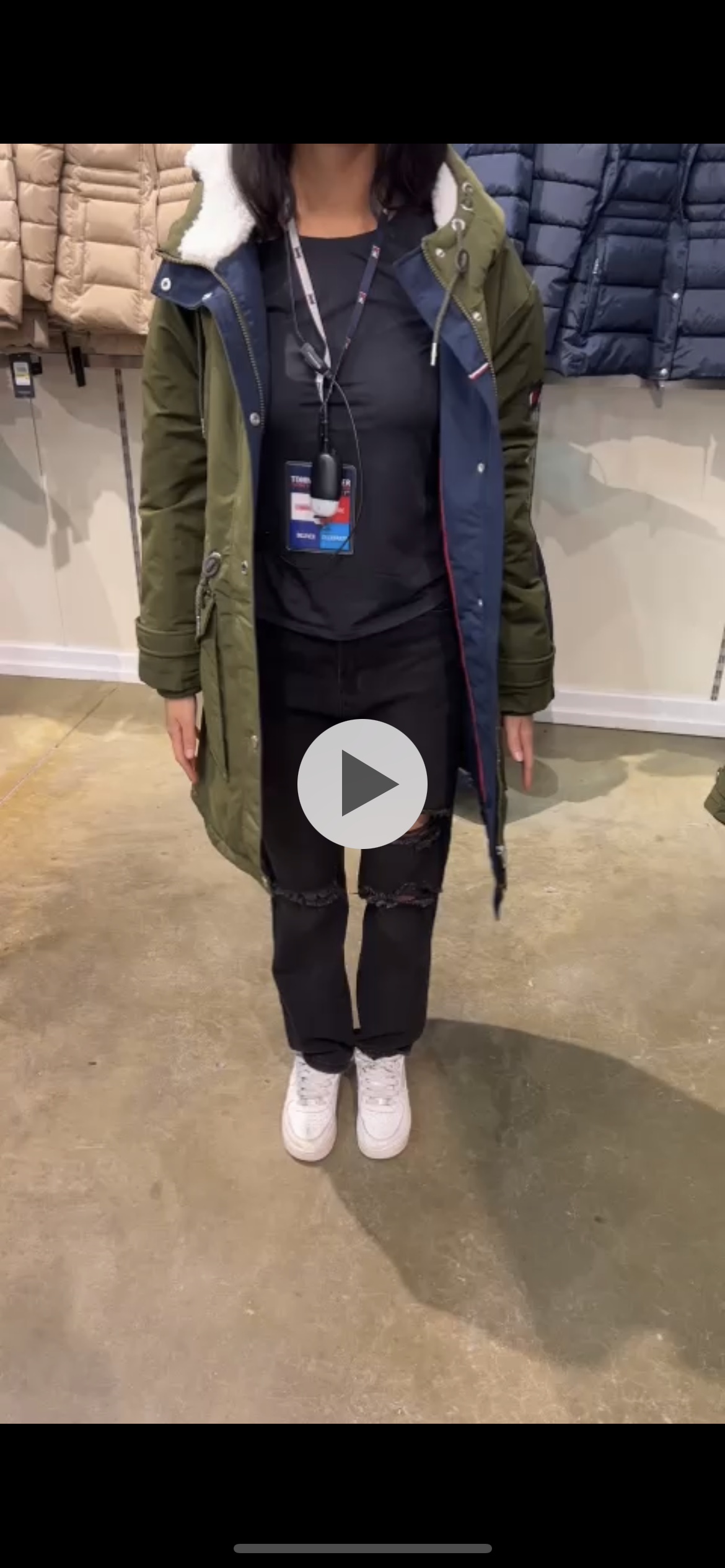 Tommy 中長有帽外套（綠色，XL)