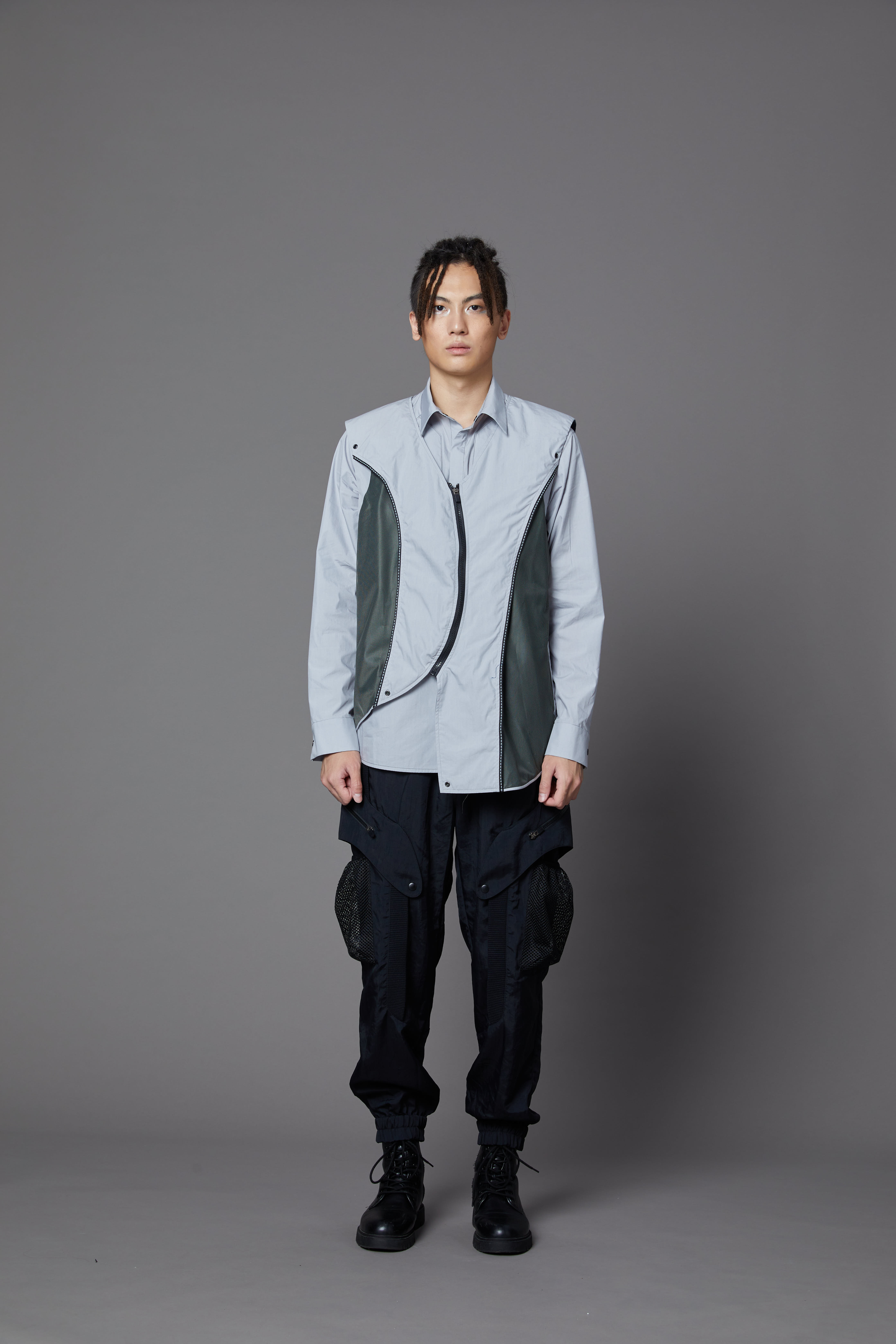 機能高低差背心-藍灰