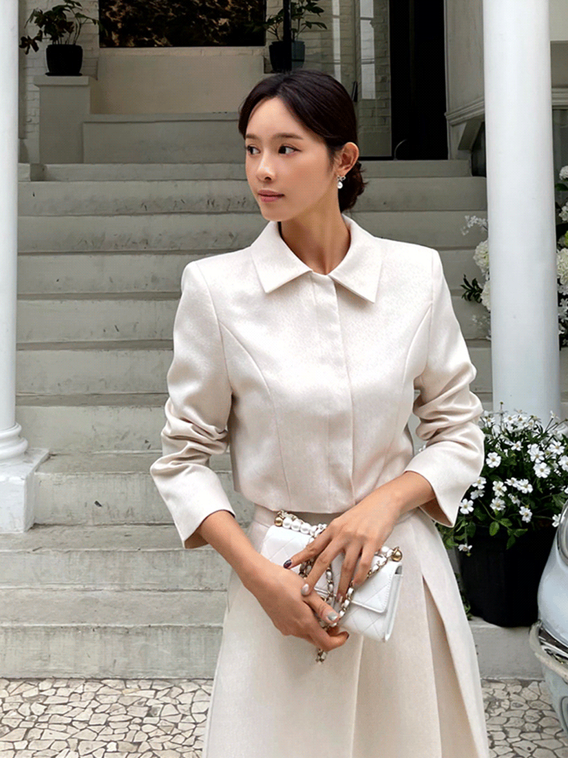 [現貨]氣質珍珠光修身外套 [ 象牙白 / S ]