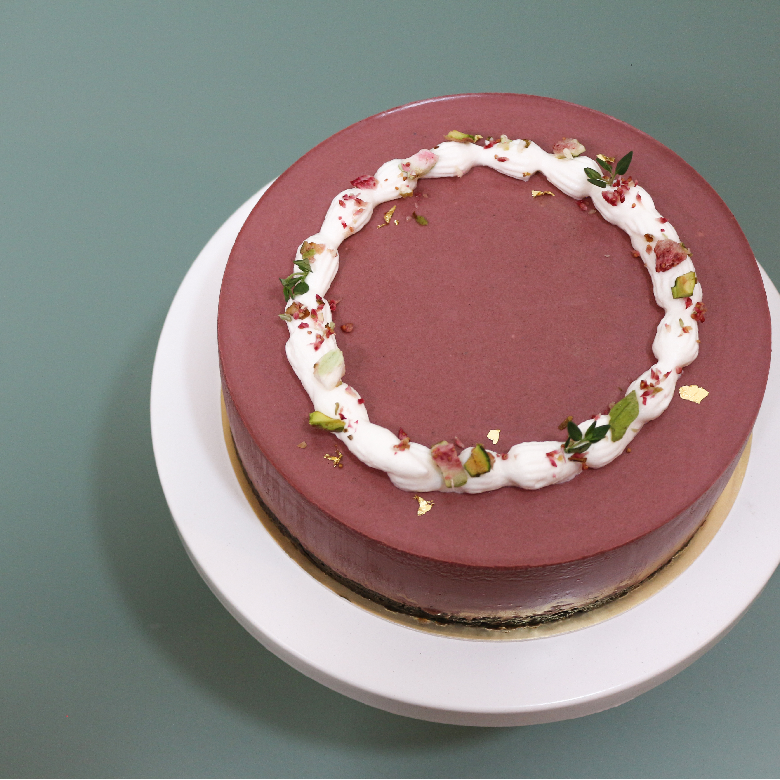 Red Velvet Pistachio Greek Yogurt Cheesecake