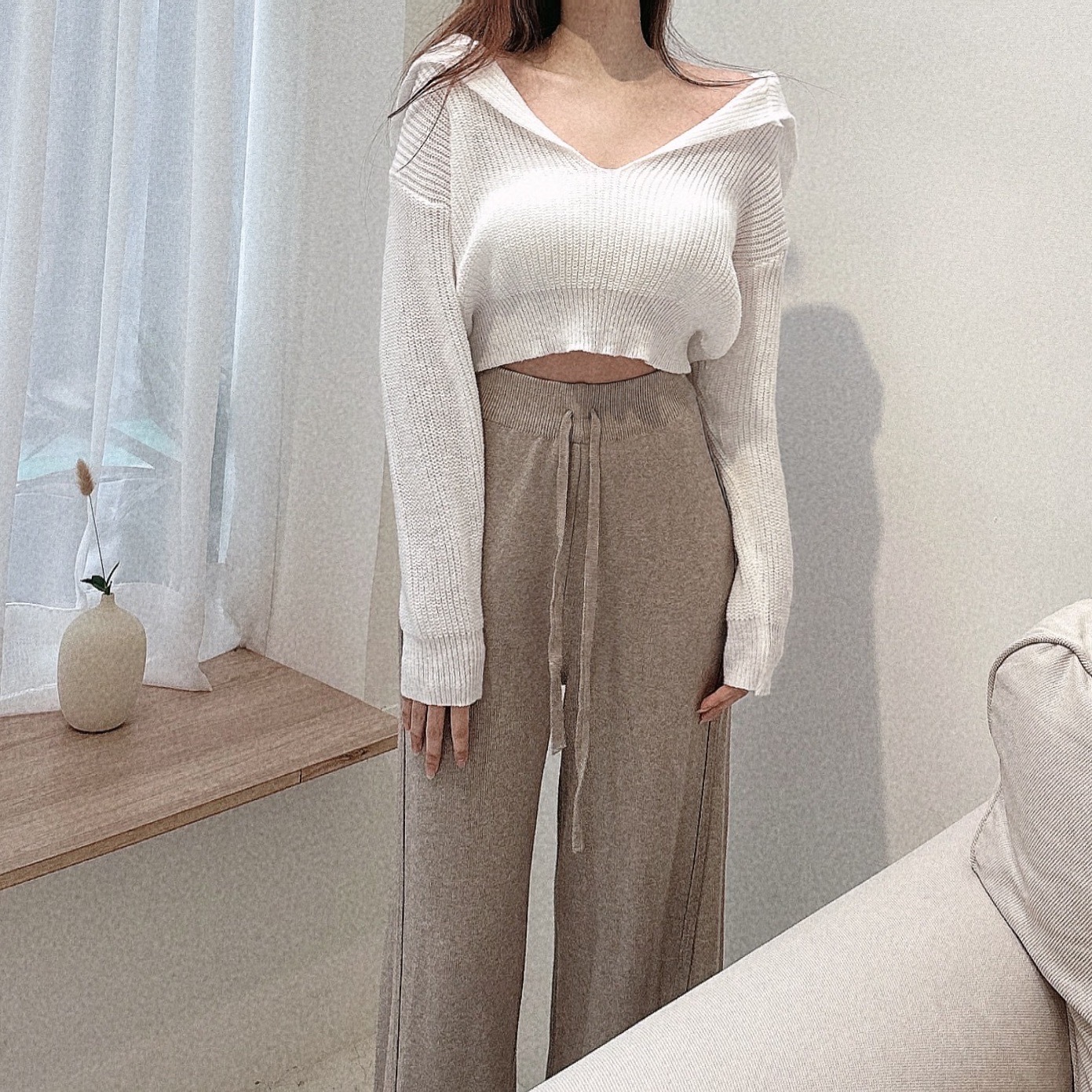 純色翻領柔軟針織毛衣/三色