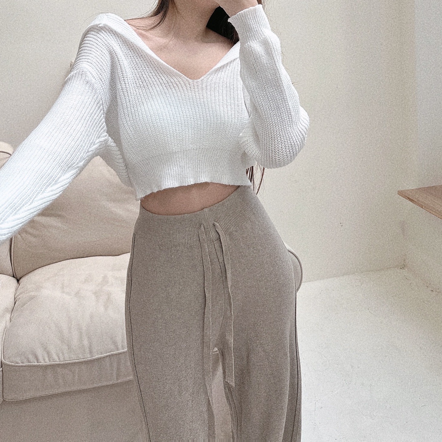 純色翻領柔軟針織毛衣/三色