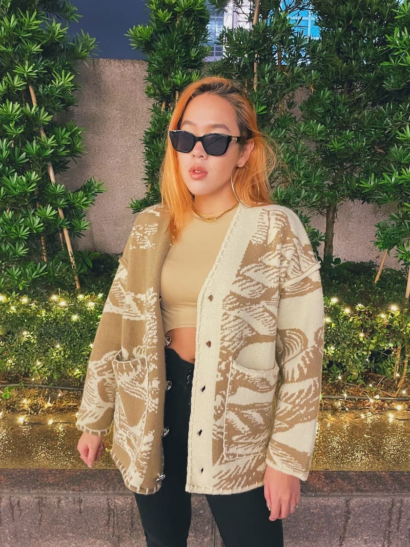 法式花紋針織外套