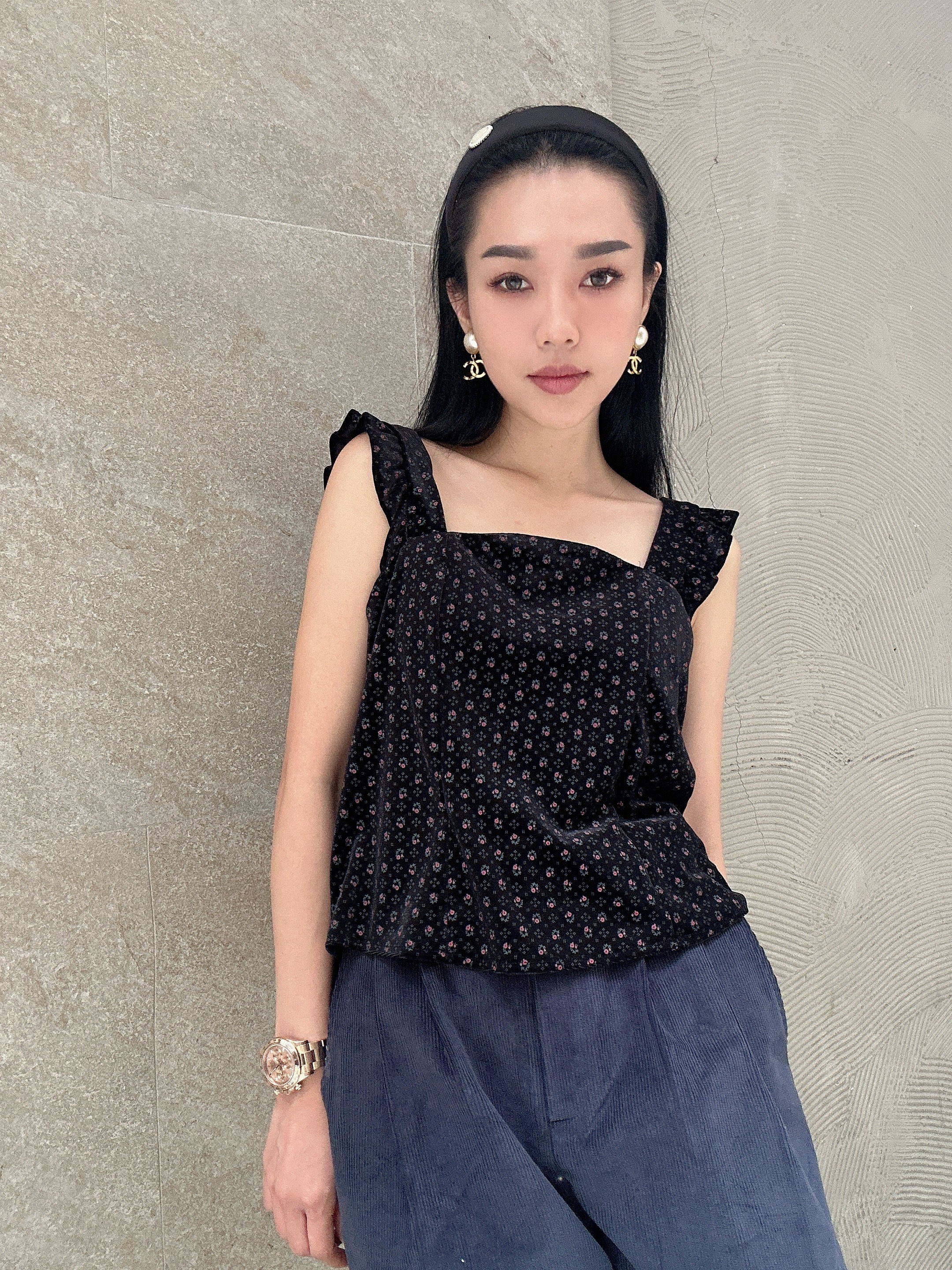 碎花絲絨背心（現貨款式）