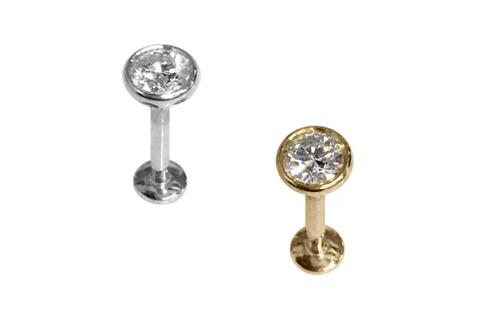 < Real Diamond > 0.1 ct Diamond 14K Gold Classic Labret Earrings