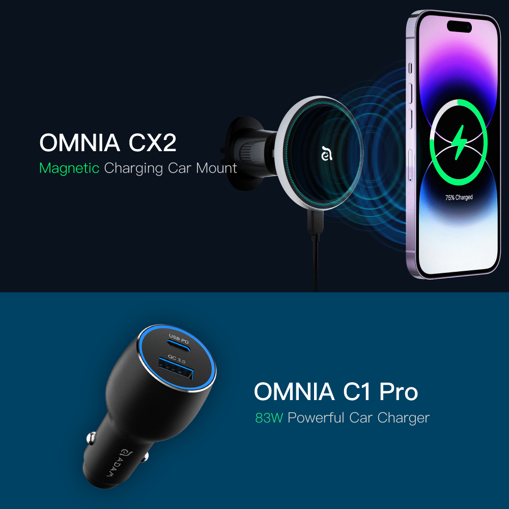 【New Arrival】OMNIA CX2 Magnetic Charging Car Mount ＋ OMNIA C1 Pro - 83W Powerful Car Charger