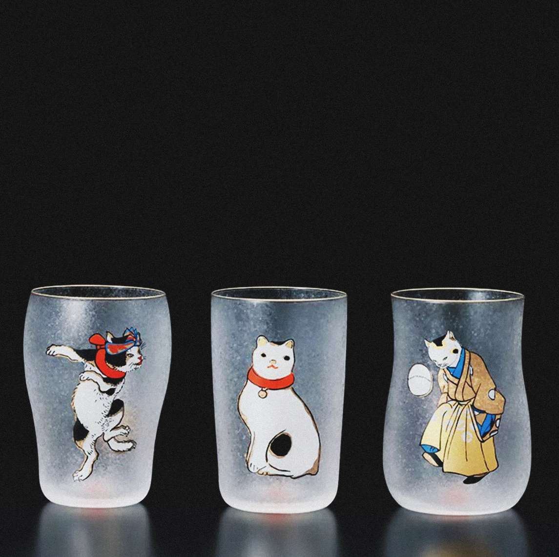 ADERIA 歌川國芳 江戶貓啤酒杯木製禮盒 ╭ 3入 ╮