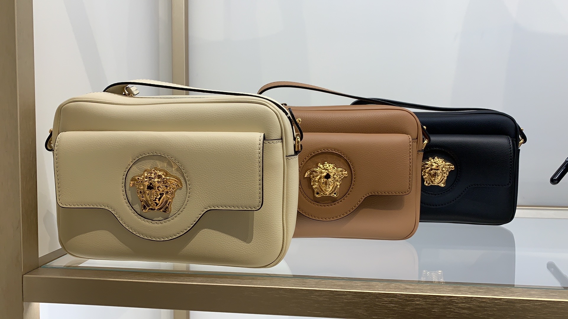 VERSACE CAMERA SLING BAG WITH GOLD MEDUSA LOGO