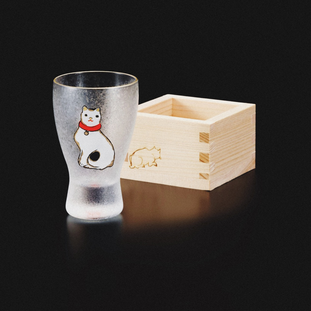 ADERIA 歌川國芳 江戶貓清酒杯 - 附木枡 - ╭ 3入 ╮