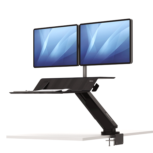 Fellowes Lotus™ RT Sit-Stand Workstation – Dual Black/White (Part No.: 8081601/8081801)