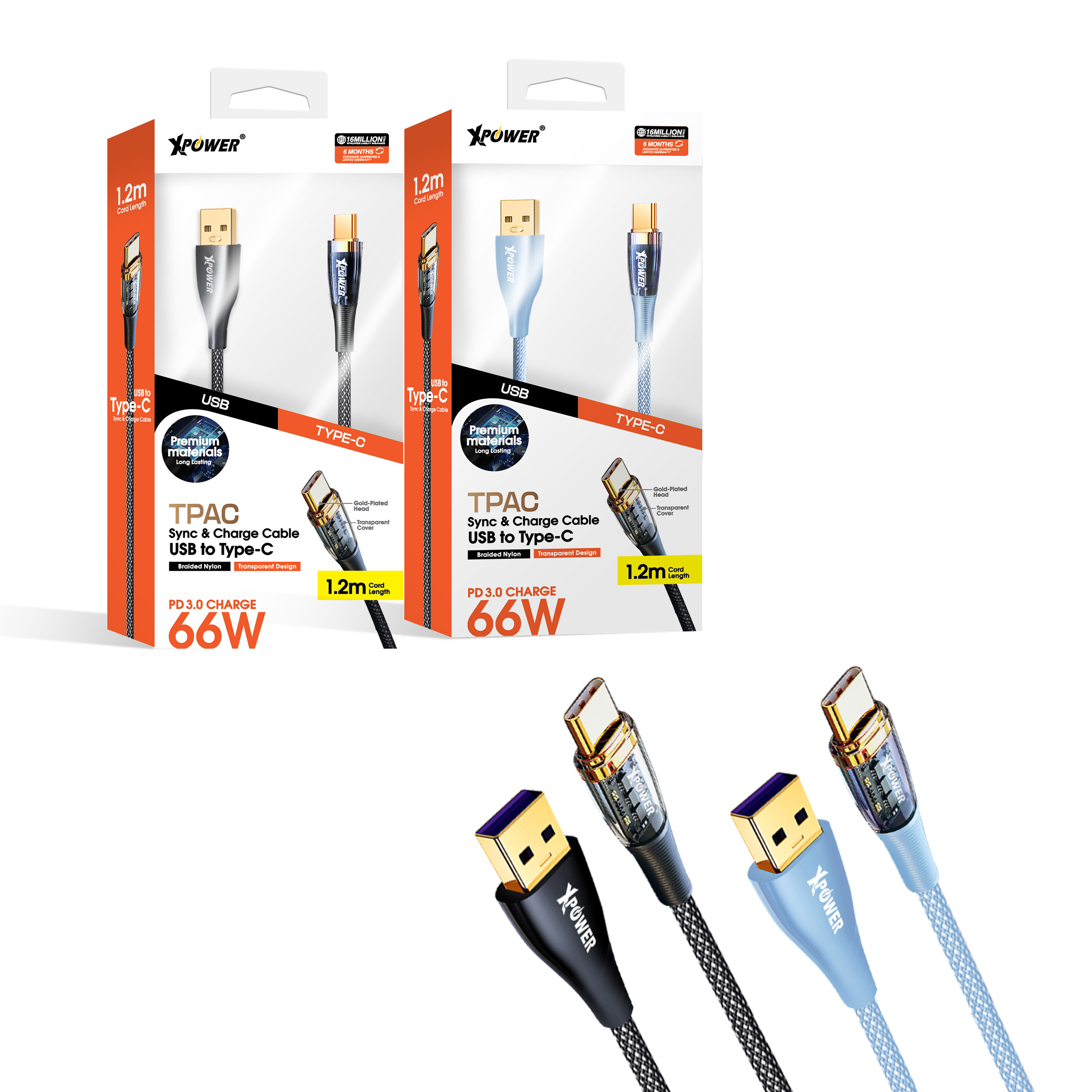 XPower TPAC 1.2M 高速傳輸充電 USB>Type-C線