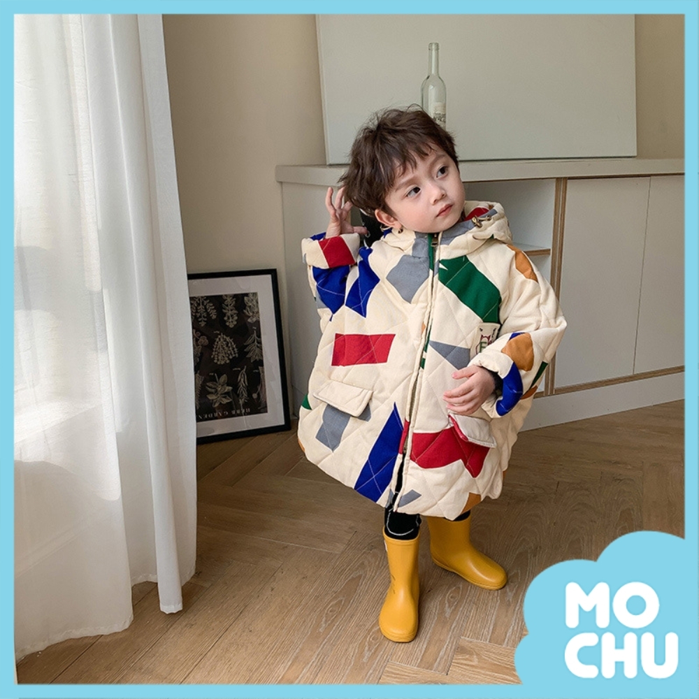 幾何圖案棉服連帽外套