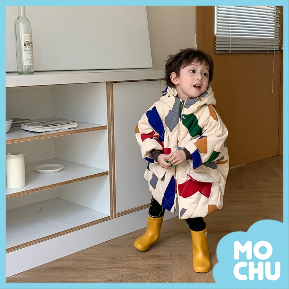 幾何圖案棉服連帽外套