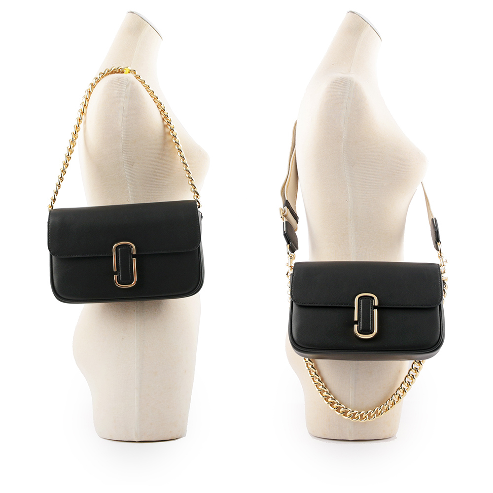 【MARC JACOBS】THE J MARC 平滑牛皮翻蓋二用包(黑色)