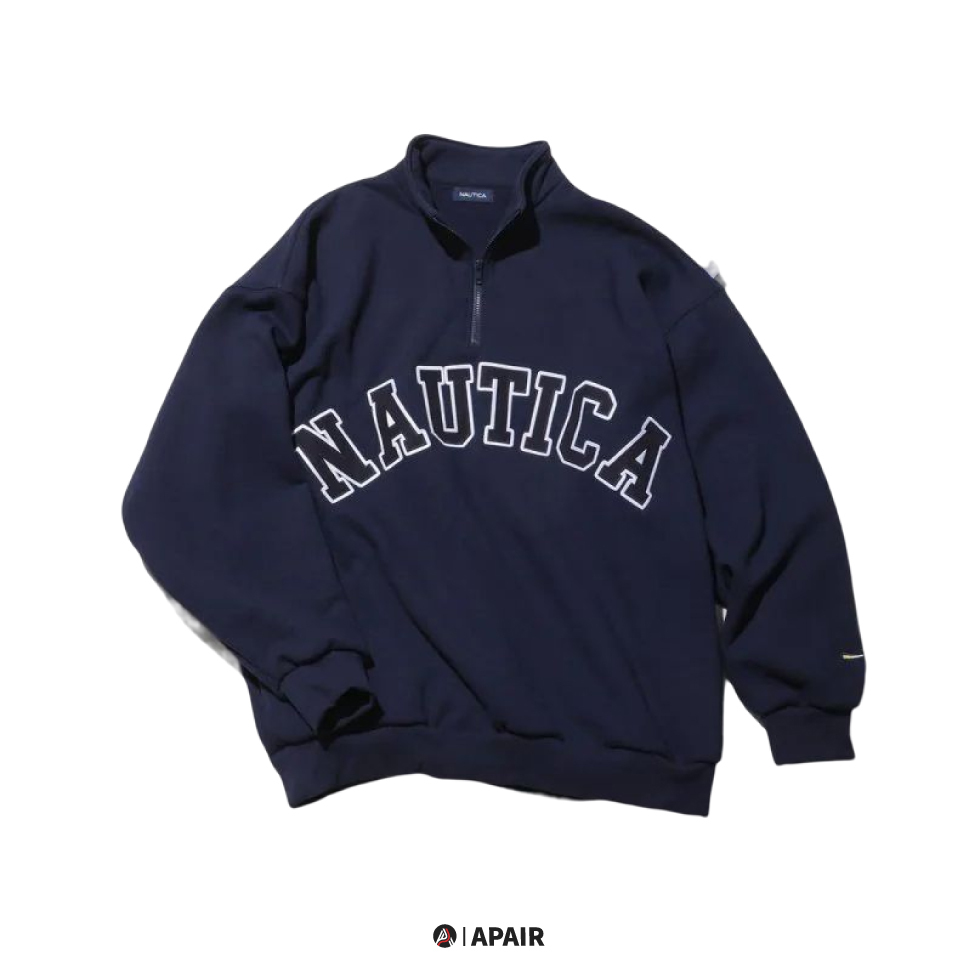 【APAIR】預購 Nautica Arch Logo Cadet Collar Fleece Sweatshirt 日本限定 抓絨衛衣 海軍藍/黑/淺灰白/卡其