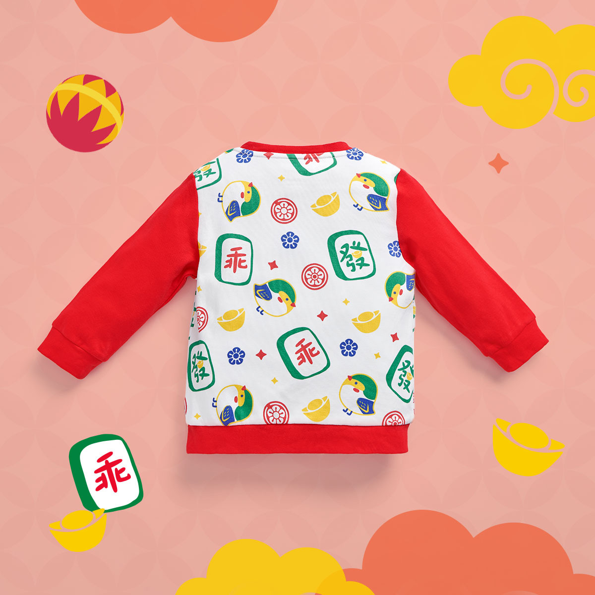 OMLST02RD_OMYMONSTER 乖乖麻雀長袖上衣 （紅色）