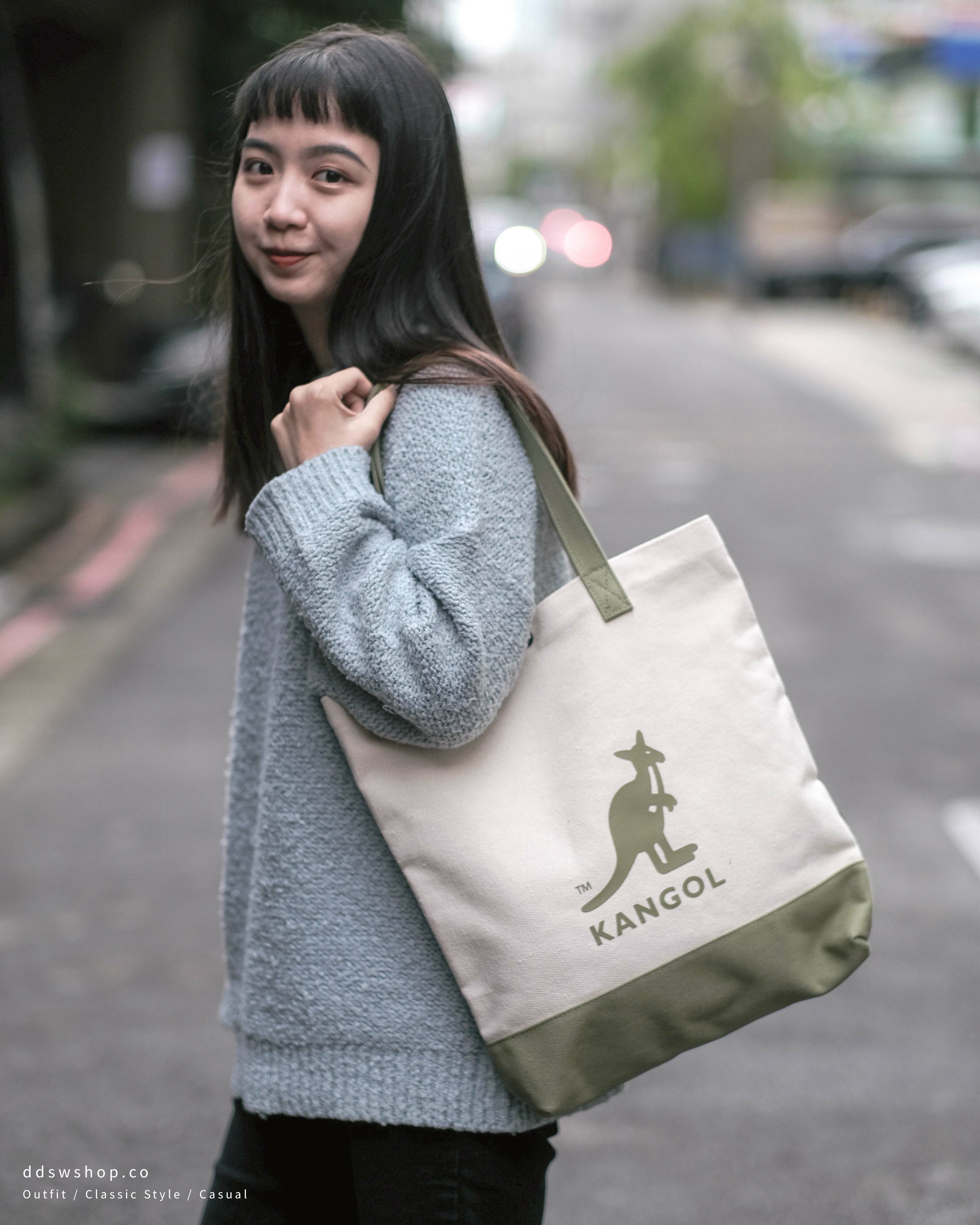 Kangol 袋鼠 包包 手提包 托特包 肩背包 麻布 水藍 莫藍迪綠 奶茶