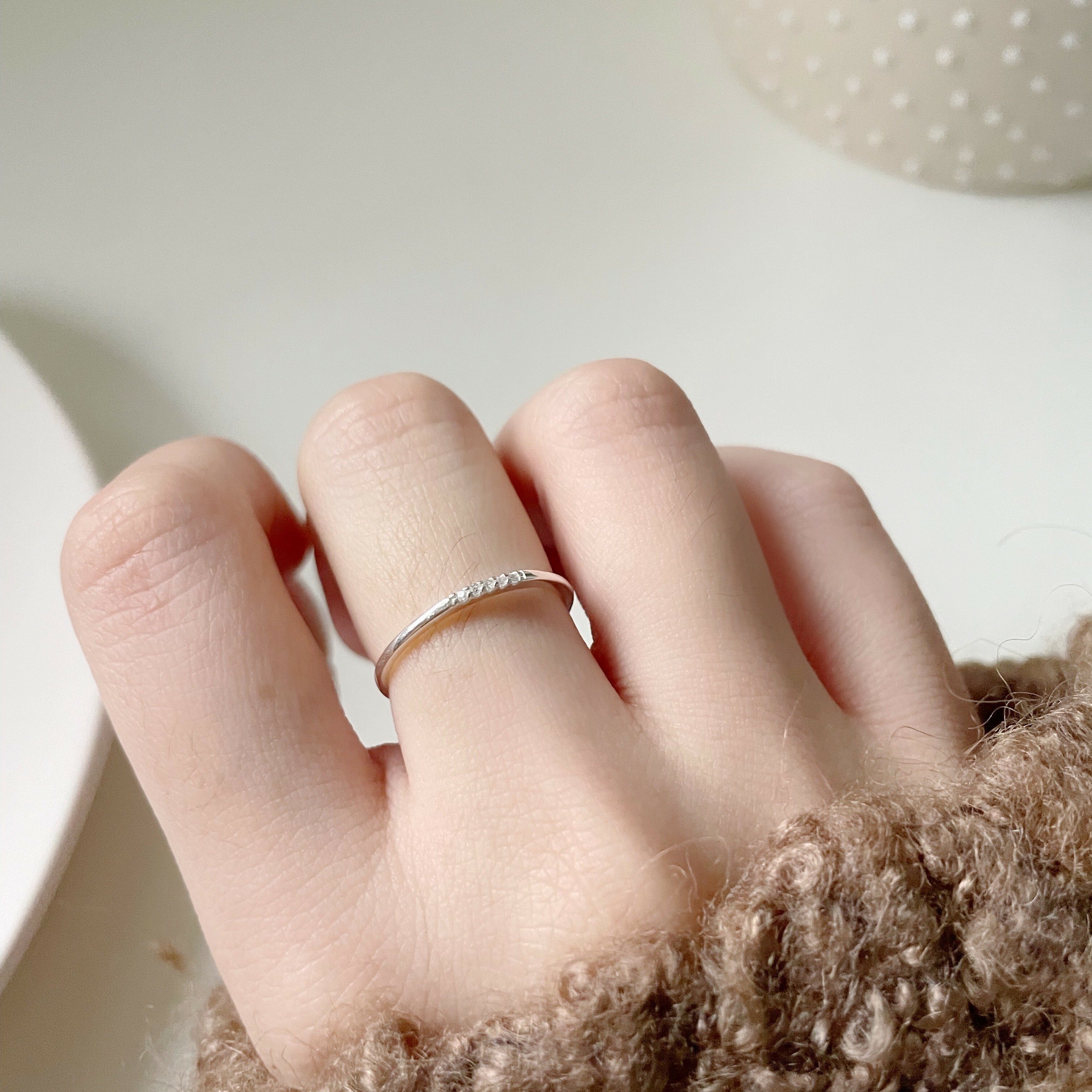 小排鋯石細戒-銀