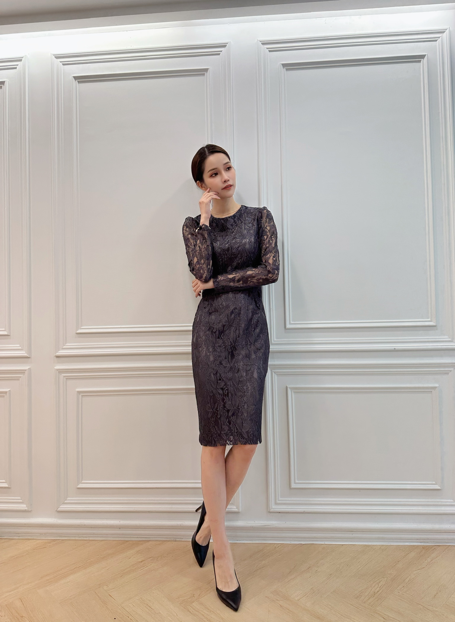 透膚蕾絲合身洋